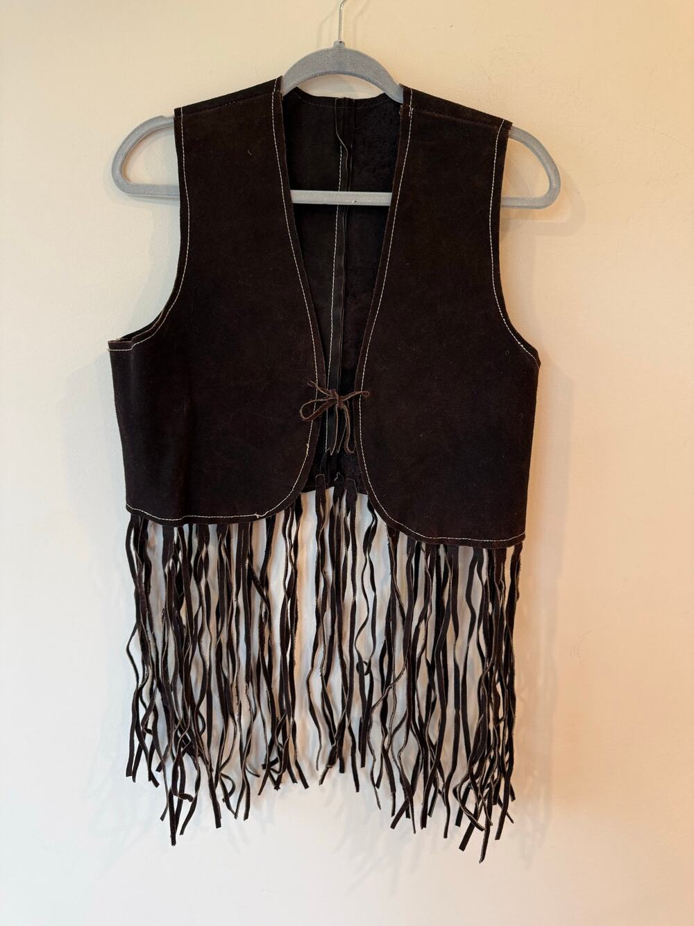 Vintage 90s Western Fringe Vest Women’s Size Medium Brown Sleeveless V-Neck